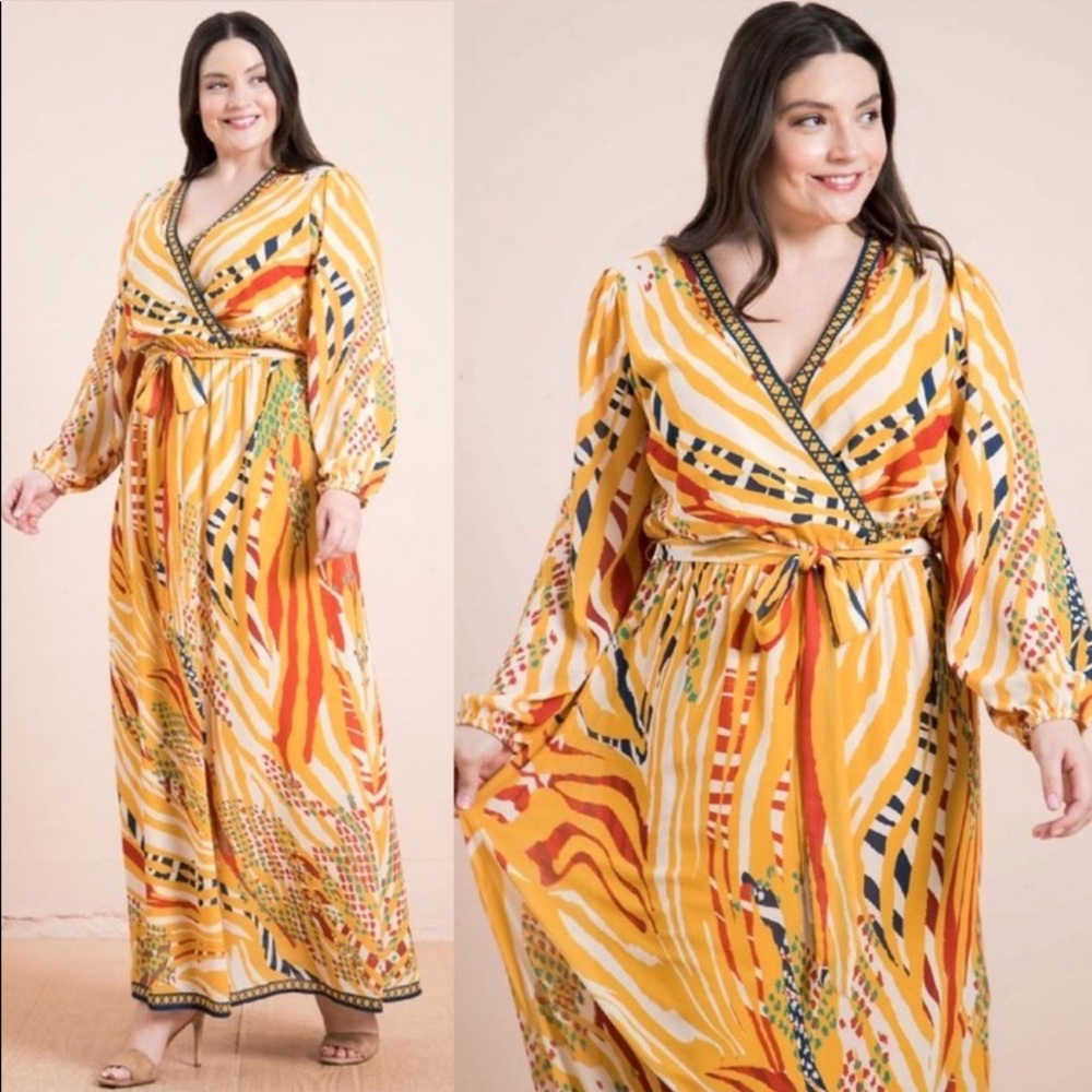 Plus Multicolor Yellow Printed Surplus Maxi Dress